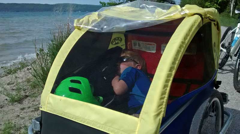 taking a nap on the way back on the betsie valley trail